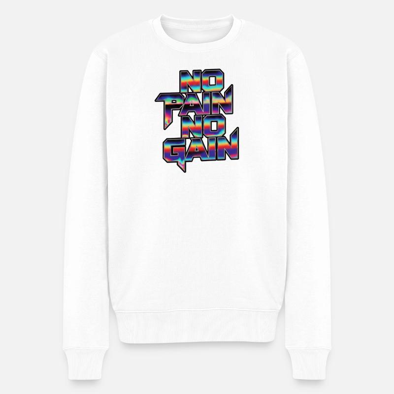 Regenbogen No Pain No Gain - Männer Premium Bio Pullover - Weiß