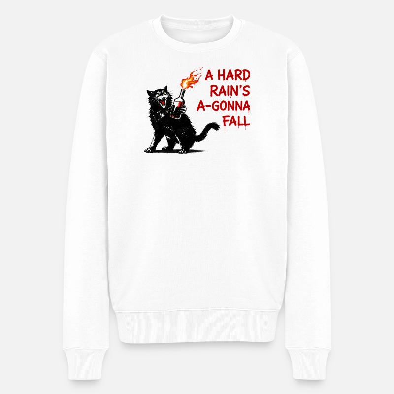 Feuerkater mit Flammenflasche - Männer Premium Bio Pullover - Weiß