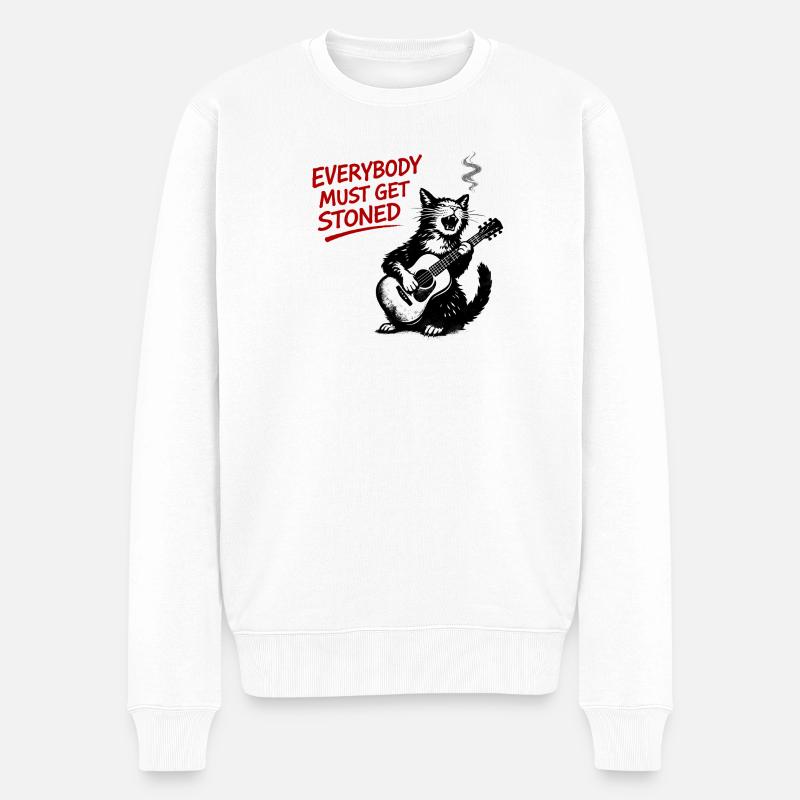 Katzenrock Stoned Guitar Cat - Männer Premium Bio Pullover - Weiß