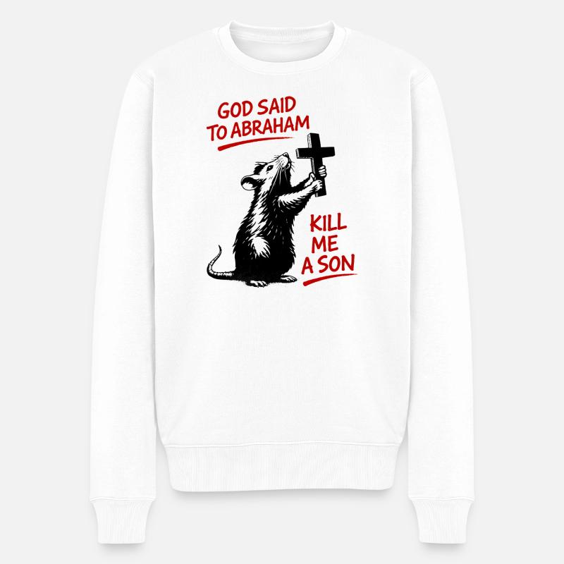Ratte mit Kreuz Bibel-Satire - Männer Premium Bio Pullover - Weiß