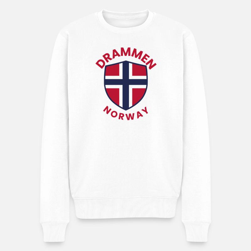 Drammen-Norwegen-Schildemblem - Männer Premium Bio Pullover - Weiß