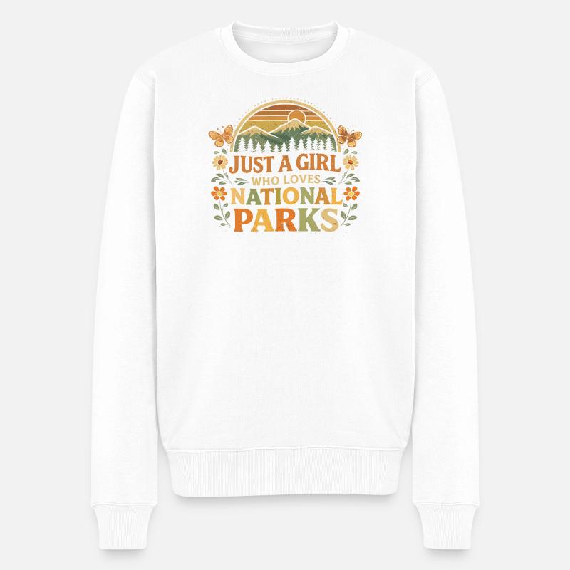 Ein Mädchen liebt Nationalparks - Männer Premium Bio Pullover - Weiß
