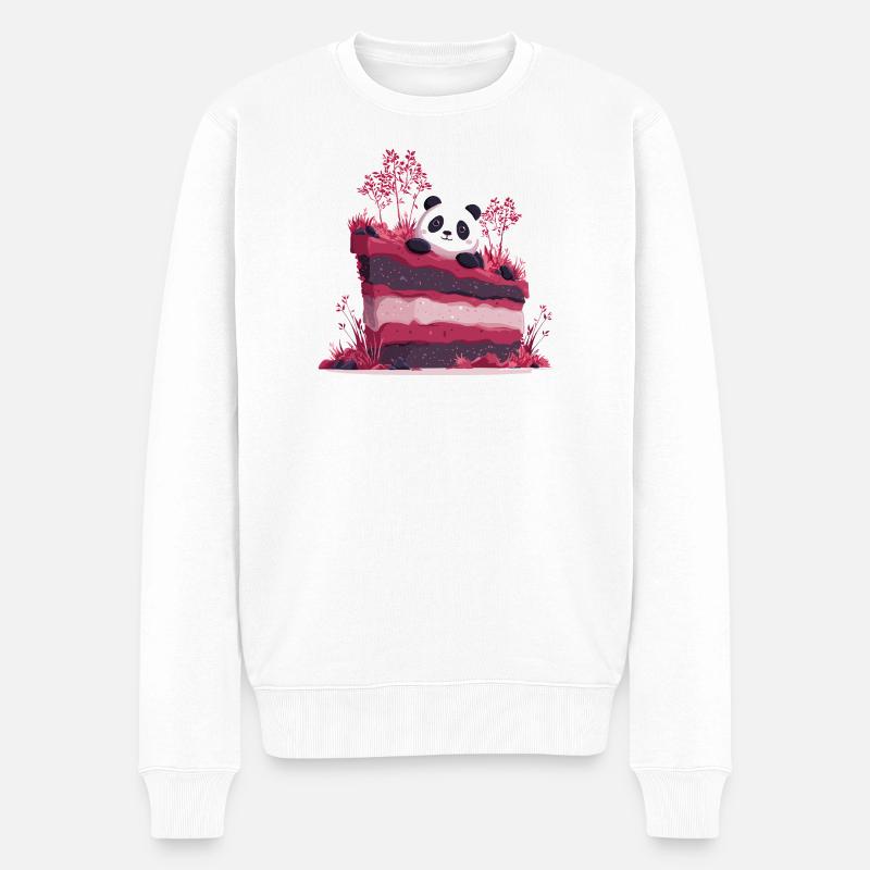 Panda auf pinkem Kuchenwald - Männer Premium Bio Pullover - Weiß