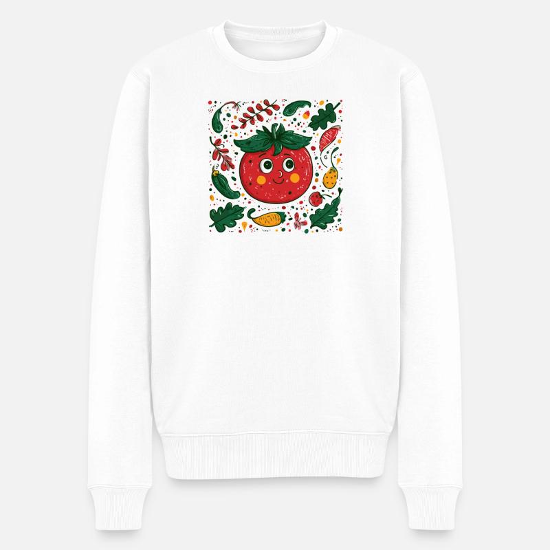 Fröhliche Tomate im Gartendesign - Männer Premium Bio Pullover - Weiß