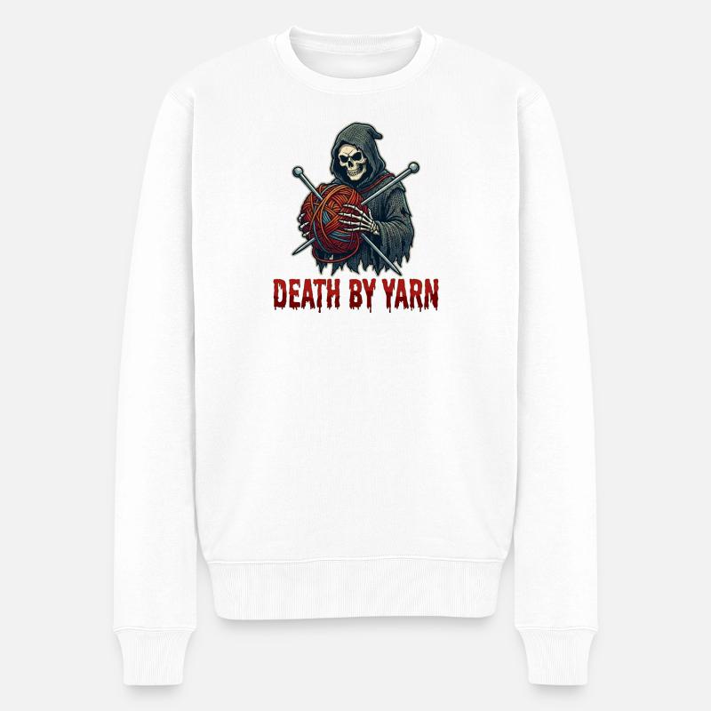 Death by Yarn Grim Reaper - Männer Premium Bio Pullover - Weiß