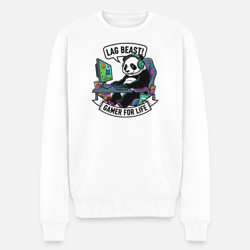 Lag Beast Panda Gamer Motiv - Männer Premium Bio Pullover - Weiß