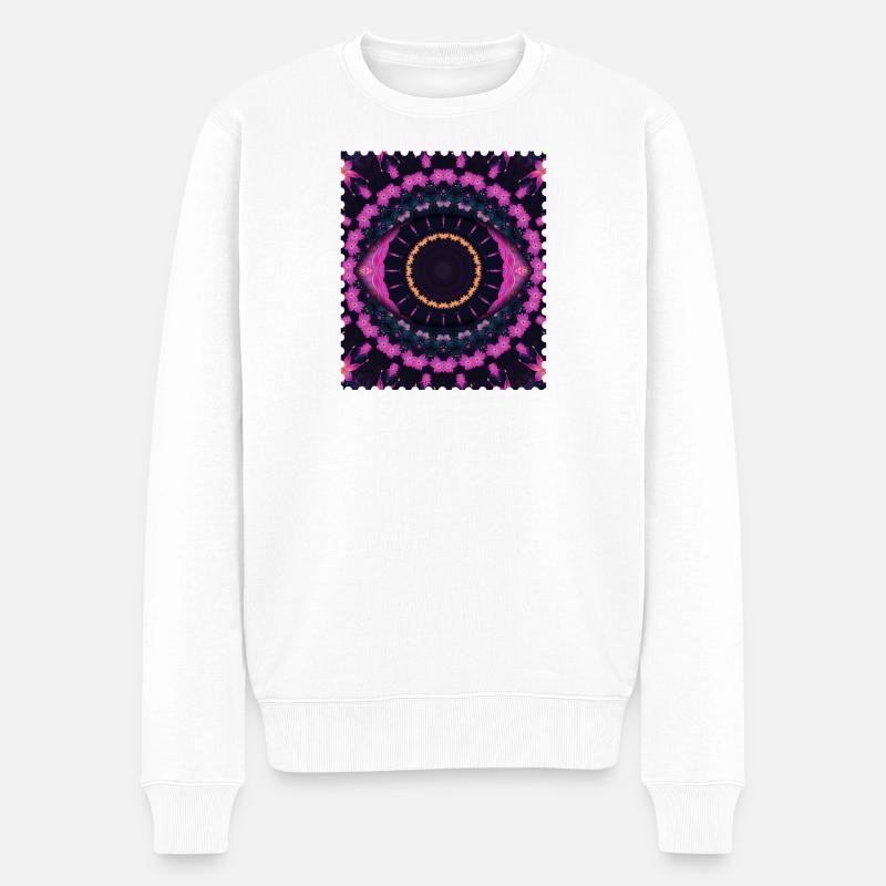 Kaleidoskopischer Blütenkreis - Männer Premium Bio Pullover - Weiß
