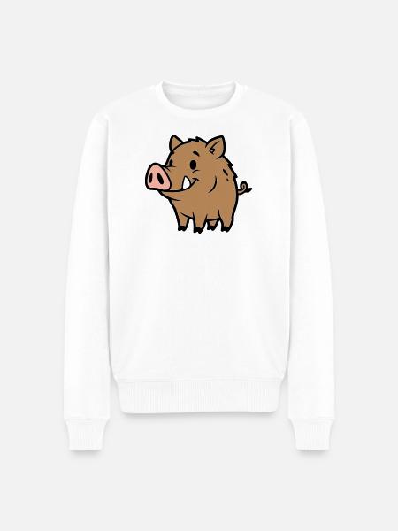 Süßes Wildschwein Comic Glücksbringer - Männer Premium Bio Pullover - Weiß