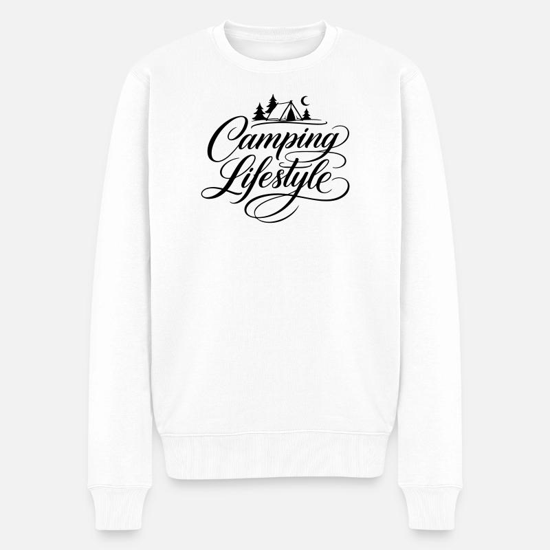 Camping Leben Spruch Zelt - Männer Premium Bio Pullover - Weiß