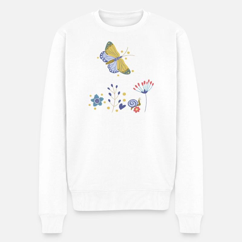 Mosaïque de Fleurs de Papillon - Pull Premium bio Homme - blanc