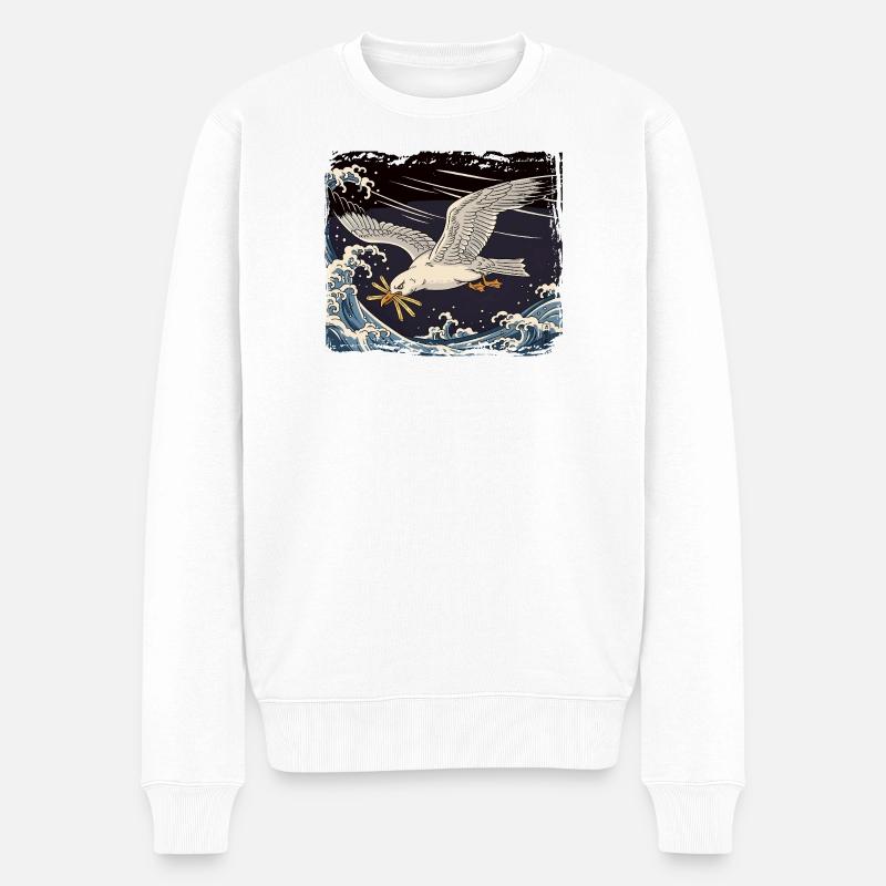 Möwen stiehlt Fries Lustig - Männer Premium Bio Pullover - Weiß