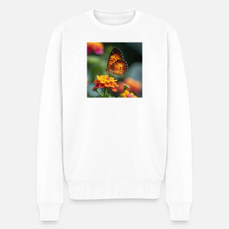 Papillon doré sur fleur éclatante - Pull Premium bio Homme - blanc