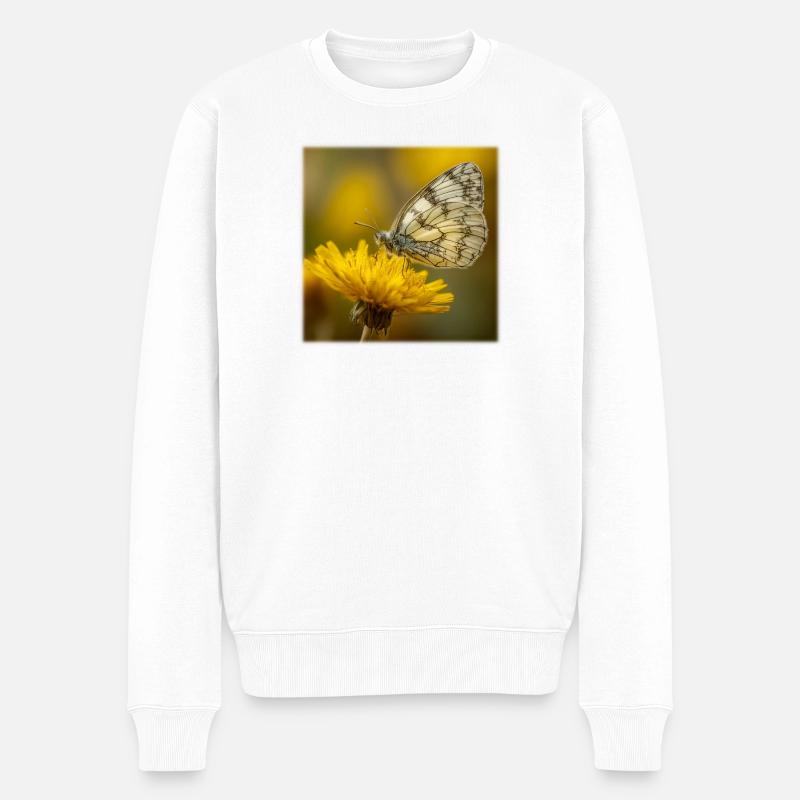 Papillon blanc sur fleur jaune - Pull Premium bio Homme - blanc
