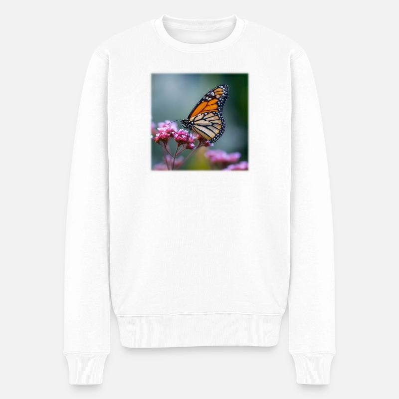 Monarchfalter Schmetterling Makro - Männer Premium Bio Pullover - Weiß