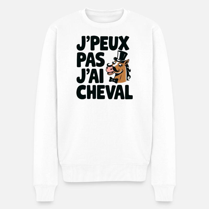 je_peux_pas_j-ai_cheval - Männer Premium Bio Pullover - Weiß