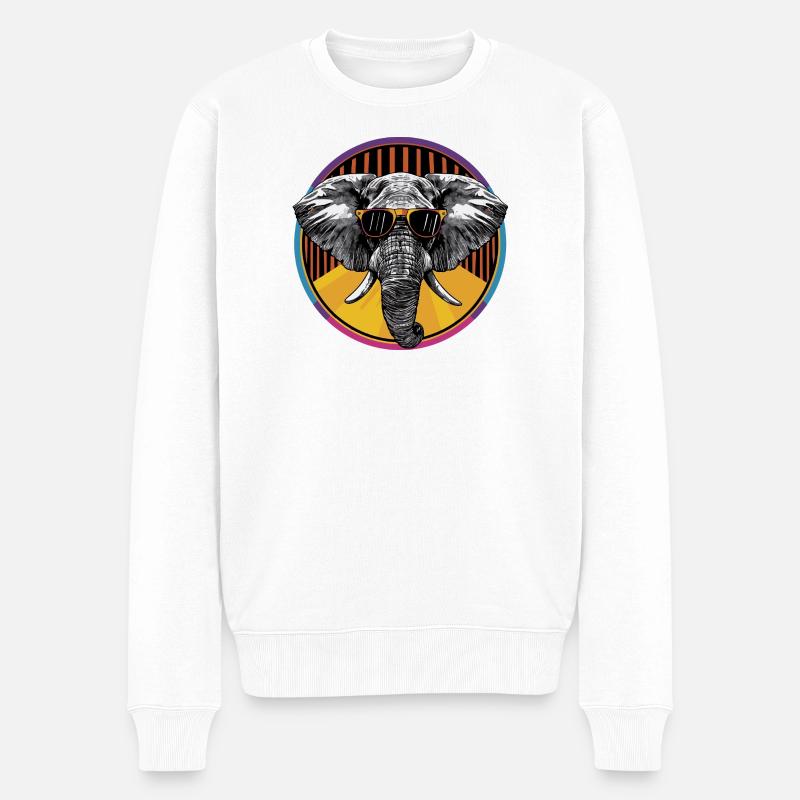Elefant mit Sonnenbrille im Neon-Kreis - Männer Premium Bio Pullover - Weiß