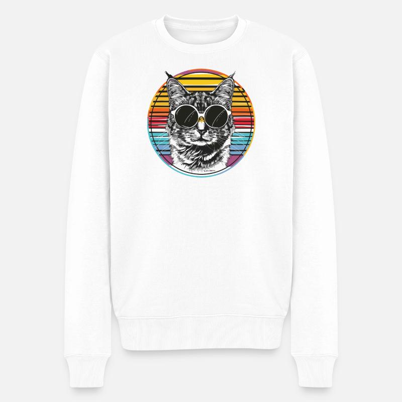 Katzen im Retro Sonnenbrillen-Look - Männer Premium Bio Pullover - Weiß