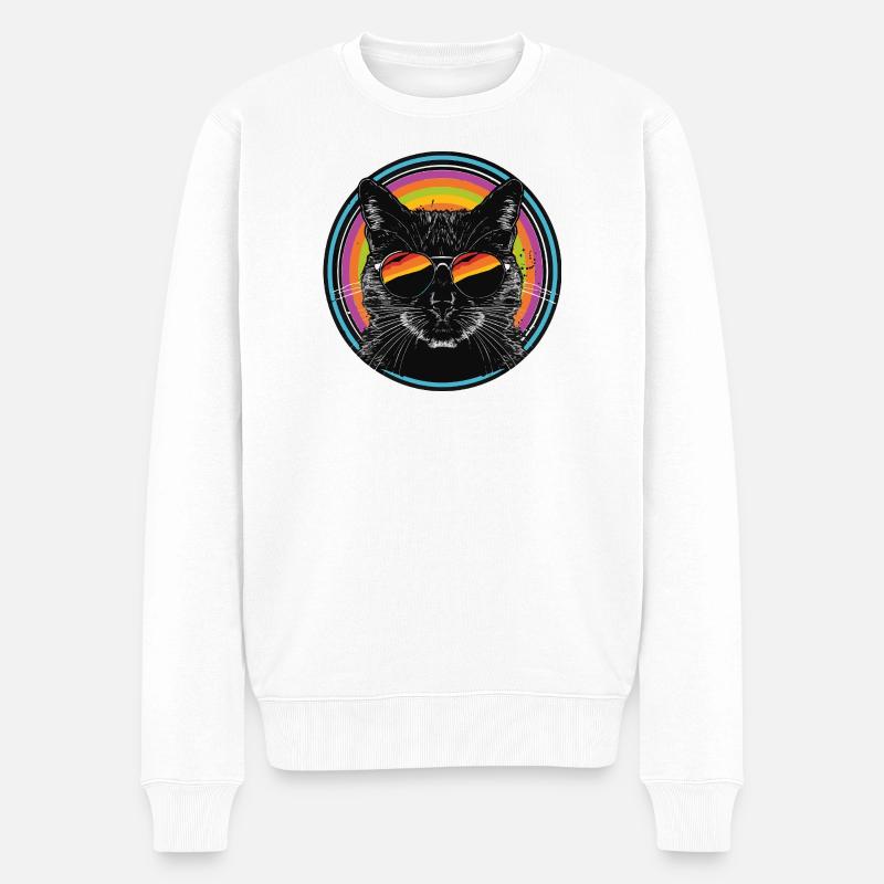 Rainbow-Katze mit Sonnenbrille - Männer Premium Bio Pullover - Weiß
