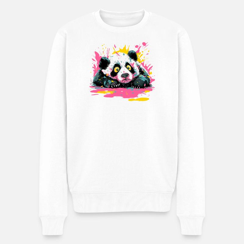 Panda Splash Pop-Art Farbspritzer - Männer Premium Bio Pullover - Weiß