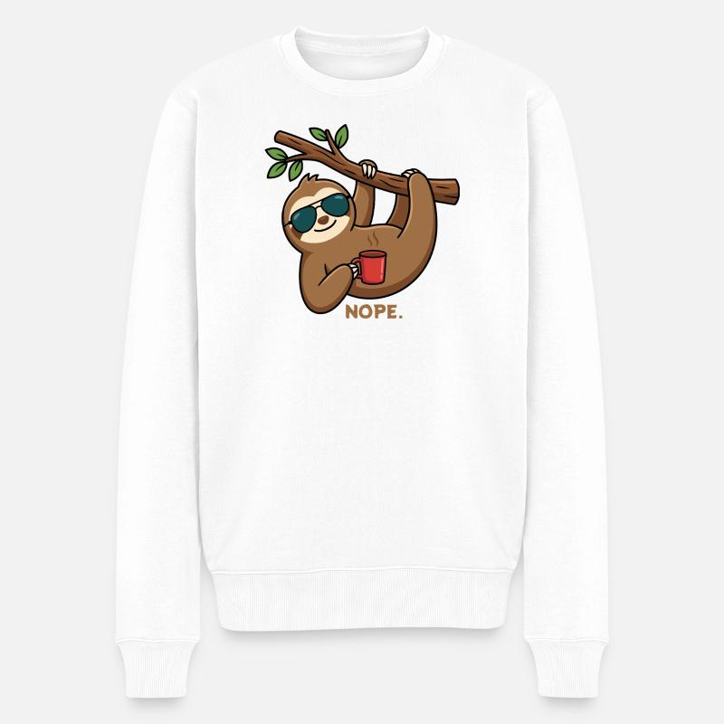 Funny Sloth NOPE Coffee – Lustiges Faultier Kaffee - Männer Premium Bio Pullover - Weiß