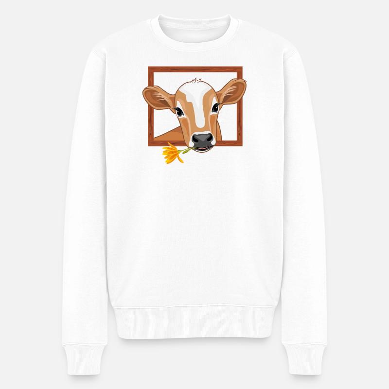 Niedliches, hervorschauendes Kalb im Holzrahmen - Männer Premium Bio Pullover - Weiß