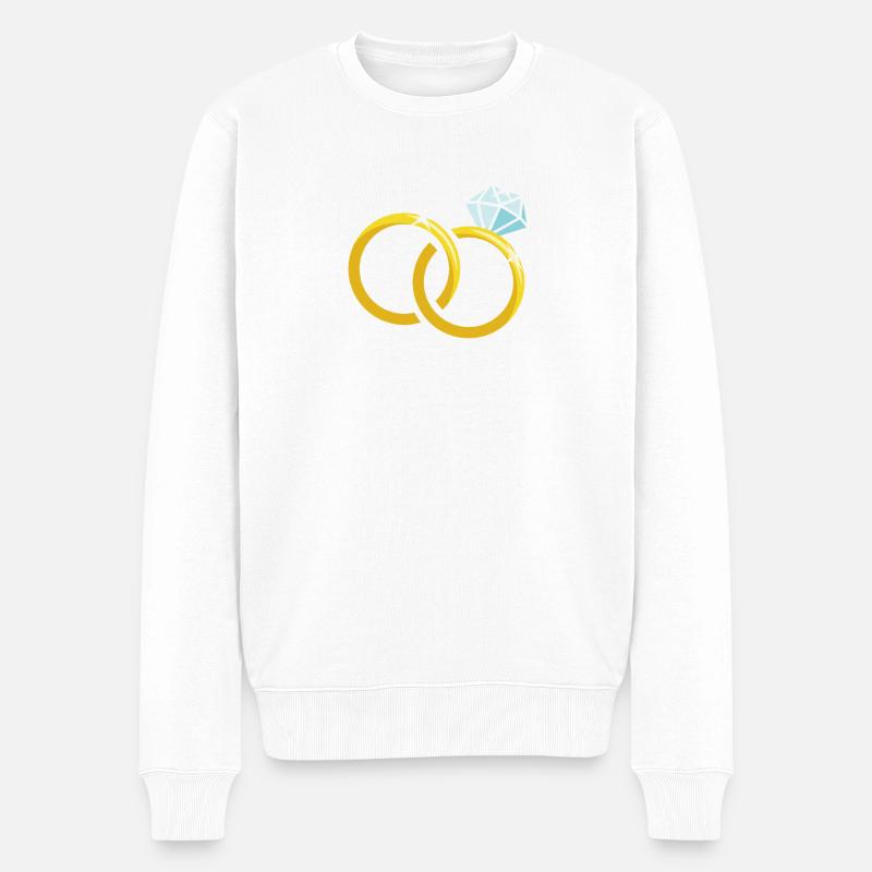 Goldene Eheringe mit Diamant - Männer Premium Bio Pullover - Weiß