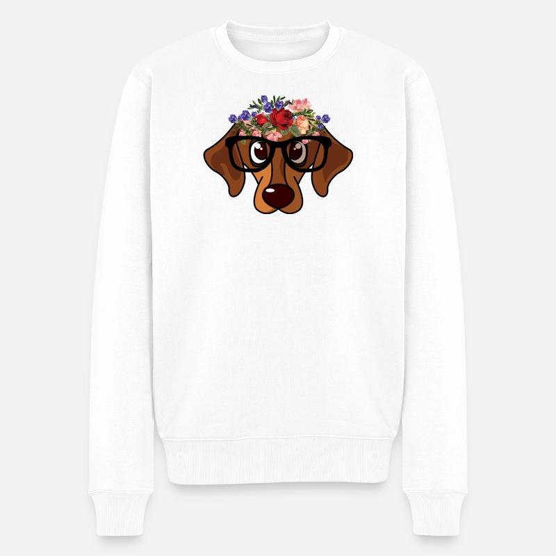 Niedliche Dackelkranz-Hundebrille - Männer Premium Bio Pullover - Weiß
