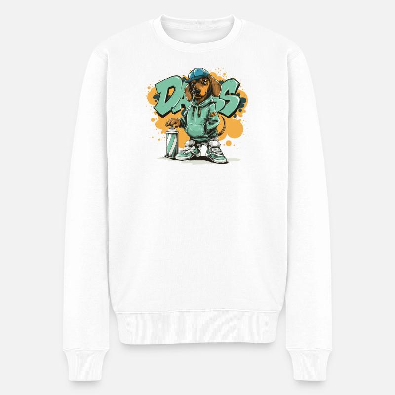 Graffiti Hund mit Hoodie - Männer Premium Bio Pullover - Weiß