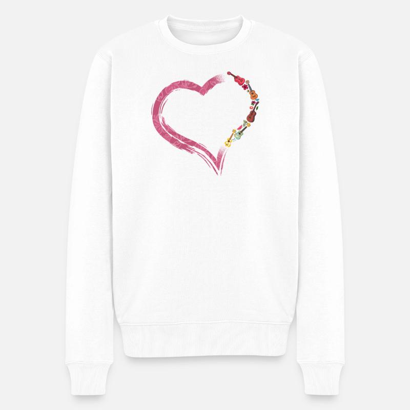 Hawaiian Ukulele Uke Heart - Männer Premium Bio Pullover - Weiß