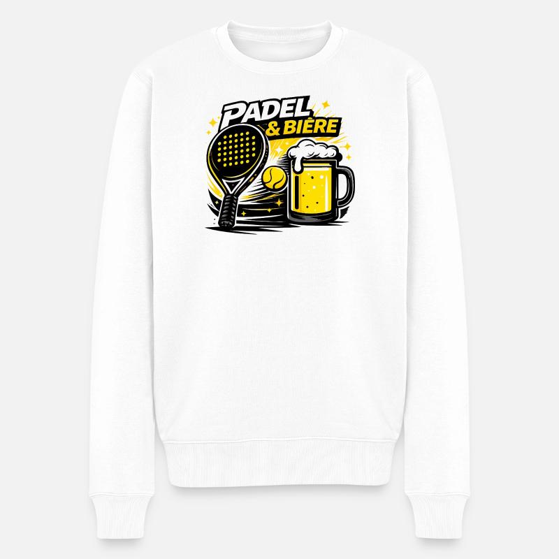 Padel- und Bier-Grafiksport - Männer Premium Bio Pullover - Weiß