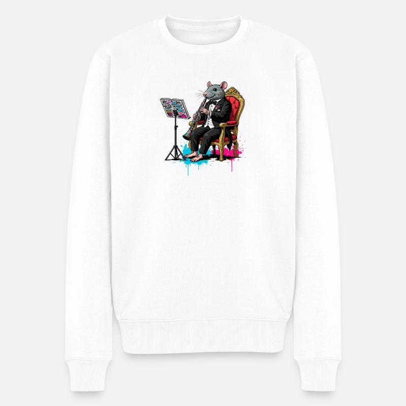 Ratte im Smoking spielt Klarinette - Männer Premium Bio Pullover - Weiß