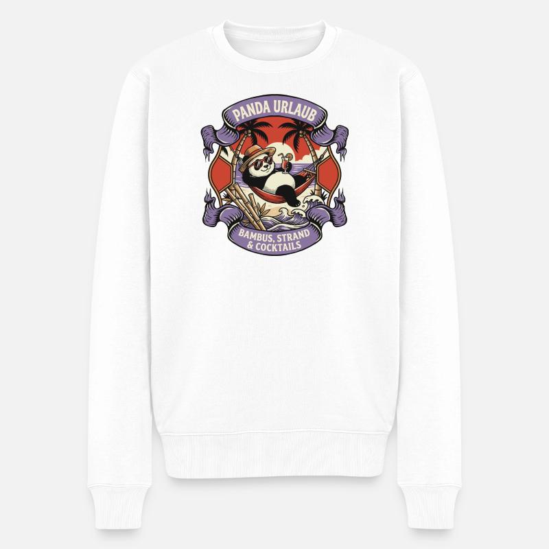 Vacances Panda : plage et cocktails - Pull Premium bio Homme - blanc
