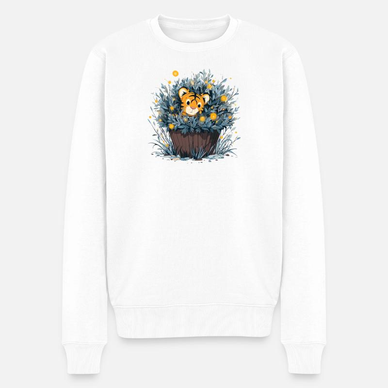 Tigerbaby im Blättertopf - Männer Premium Bio Pullover - Weiß