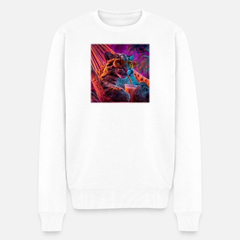 Chilliger Leopard Hängematte Neon Style - Männer Premium Bio Pullover - Weiß