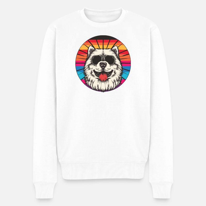 Sonnenbrillen-Hund im Regenbogen - Männer Premium Bio Pullover - Weiß