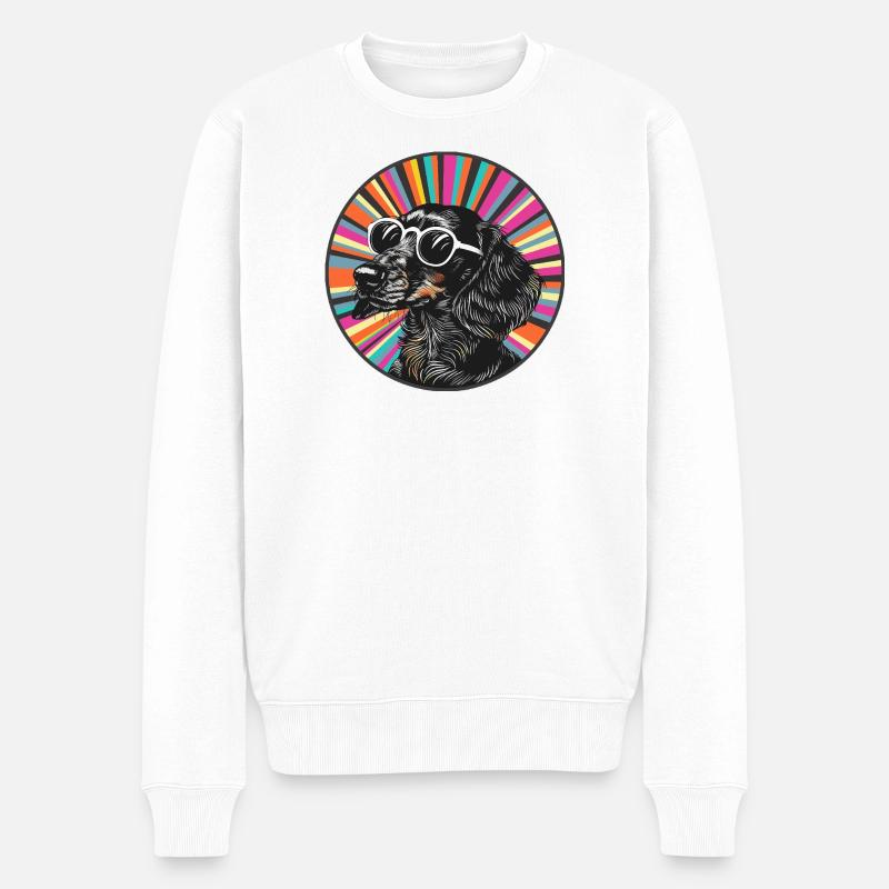 Hund mit Sonnenbrille - Männer Premium Bio Pullover - Weiß