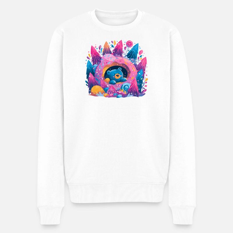 Bär im Donut-Traum Neonwald - Männer Premium Bio Pullover - Weiß