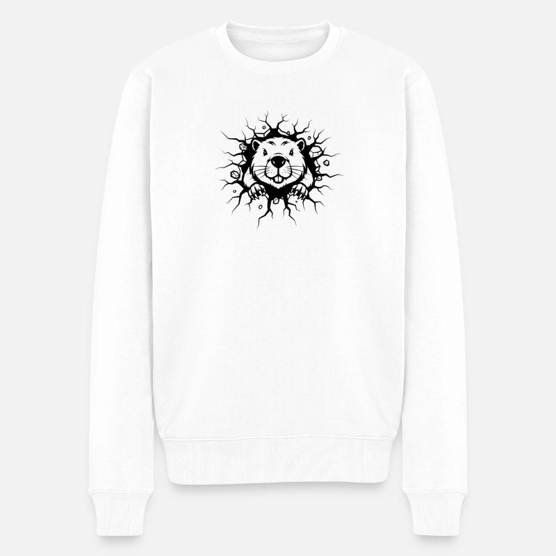 Biber Wanddurchbruch Lustiges Tierdesign - Männer Premium Bio Pullover - Weiß