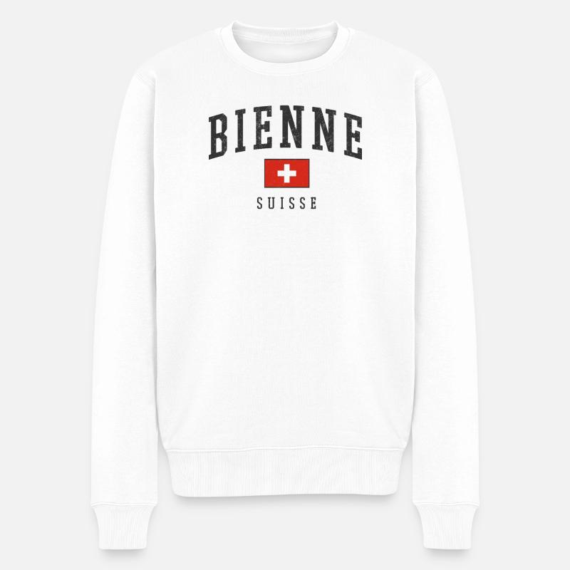 Bienne Suisse Design avec drapeau - Pull Premium bio Homme - blanc