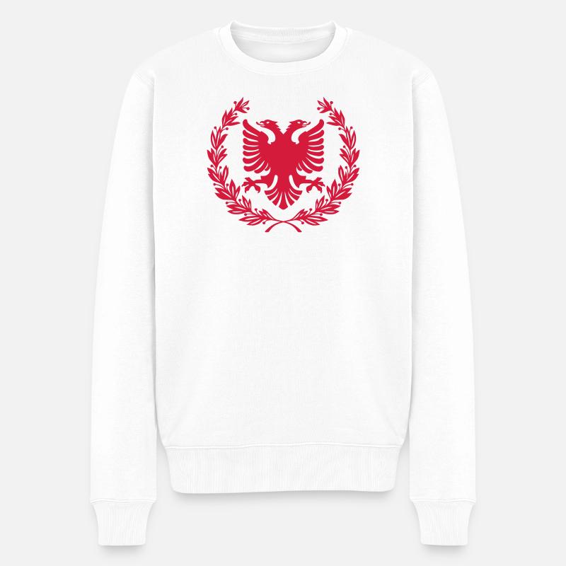 Couronne de Shqipe – Aigle à double tête de laurier d’Albanie - Pull Premium bio Homme - blanc