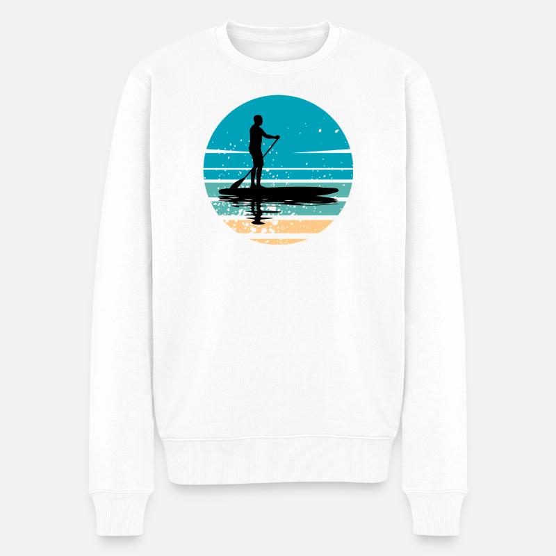 Paddleboard mit maritimer Atmosphäre im Retro-Stil - Männer Premium Bio Pullover - Weiß