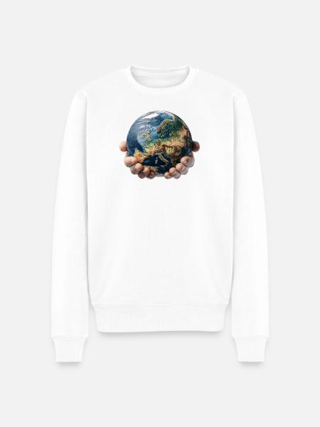Earth in Hands: Global Responsibility - Men's Premium Organic Jumper - white