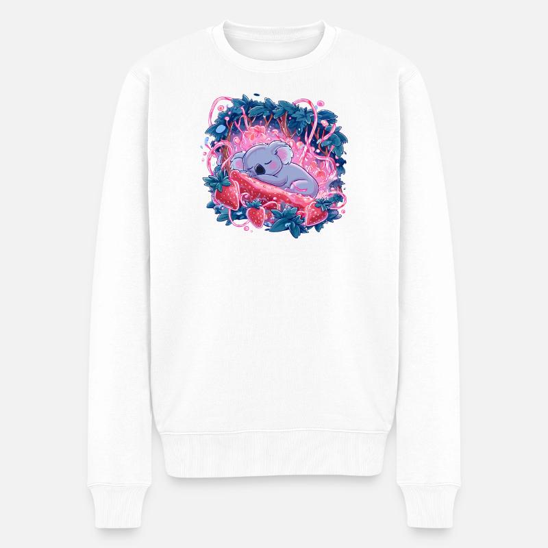 Schlafender Koala im Erdbeerleuchten - Männer Premium Bio Pullover - Weiß