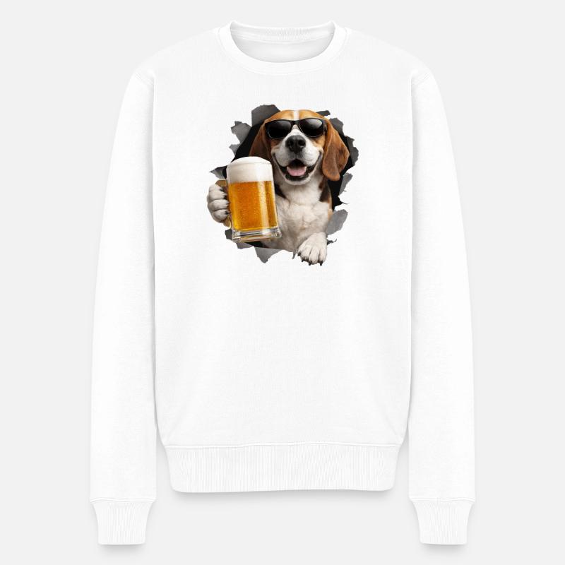 Beagle Bier - Männer Premium Bio Pullover - Weiß