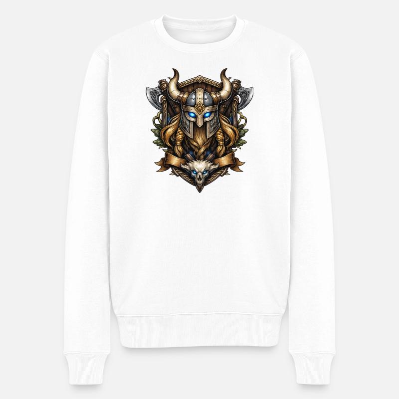 Casque viking avec emblème de crâne - Pull Premium bio Homme - blanc