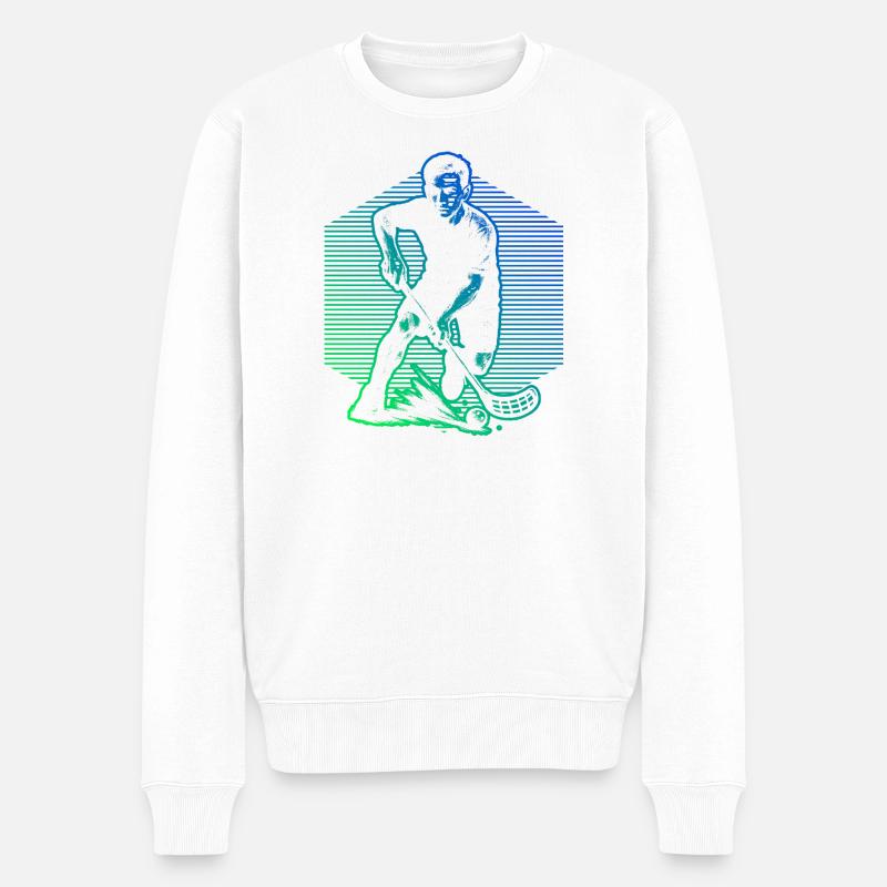 Lustiges Unihockey Motiv - Männer Premium Bio Pullover - Weiß