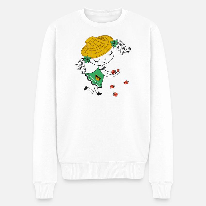 Mädchen mit Strohhut und Marienkäfer - Männer Premium Bio Pullover - Weiß
