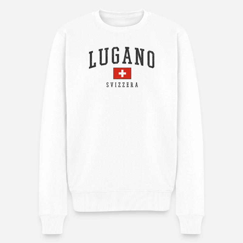Lugano Swiss Flag Emblem - Männer Premium Bio Pullover - Weiß