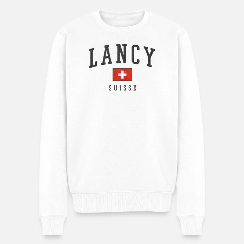 Lancy Suisse Typographie Drapeau - Pull Premium bio Homme - blanc