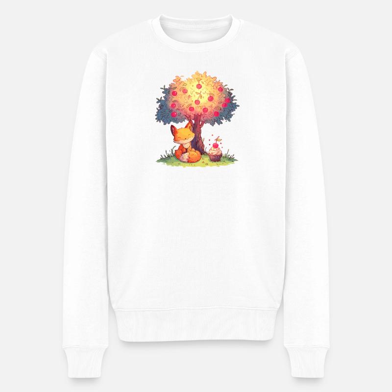 Fuchs am Apfelbaum mit Cupcake - Männer Premium Bio Pullover - Weiß
